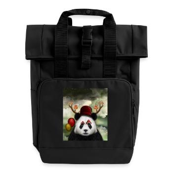 Panda fantaisiste - Cadeau d’animaux mignons peints à la main - Sac à dos Roll Top à deux anses - noir - Devant