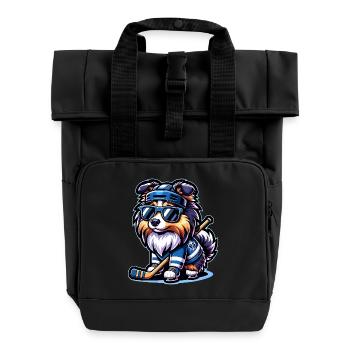Cooler Sheltie Erobert Das Eis Im Eishockey-Stil - Rolltop Rucksack mit zwei Griffen - Schwarz - Vorne