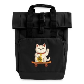 Maneki-neko Chat Planche à roulettes - Sac à dos Roll Top à deux anses - noir - Devant