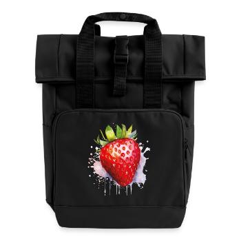 Wasserfarbene Erdbeere Spritzer - Rolltop Rucksack mit zwei Griffen - Schwarz - Vorne