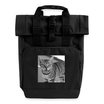 Katze Porträt weiß-schwarz - Rolltop Rucksack mit zwei Griffen - Schwarz - Vorne