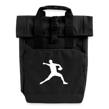 Baseball Batting Ball Pitcher Gift - Roll Top Backpack with Two Handles - black - Front
