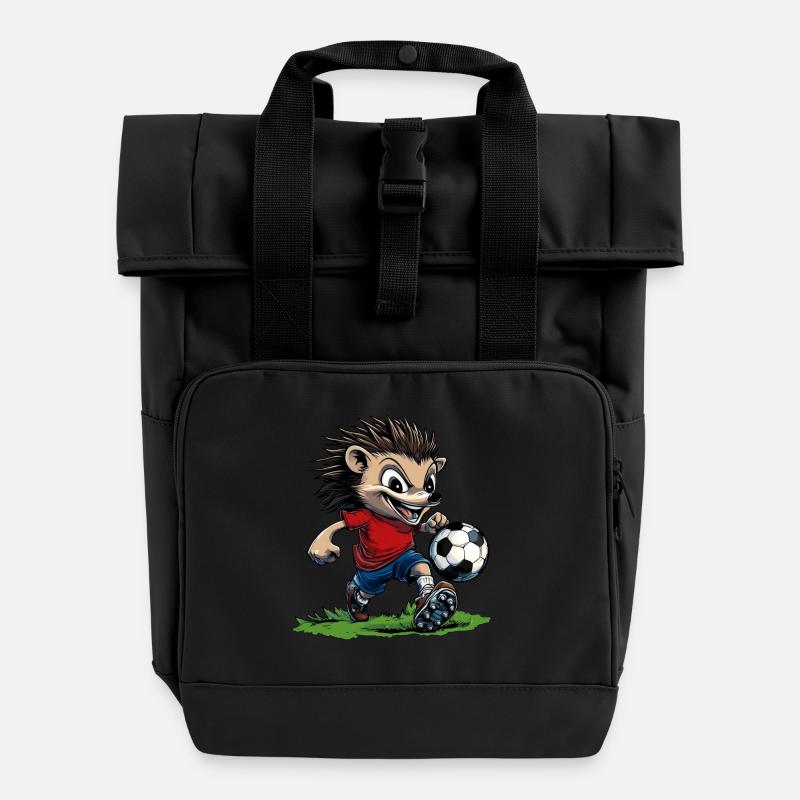 Soccer Hedgehog - Roll Top Backpack with Two Handles - black