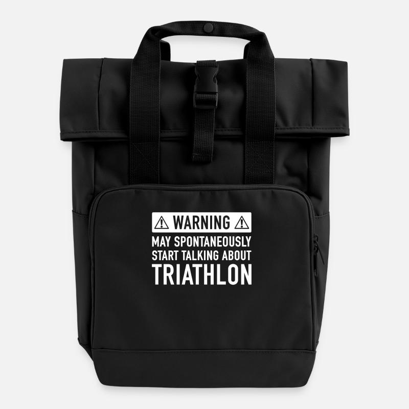 Funny Triathlon Gift Idea - Roll Top Backpack with Two Handles - black