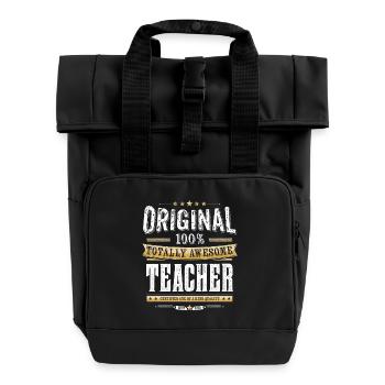 Original 100% Awesome Teacher - Roll Top Backpack with Two Handles - black - Front