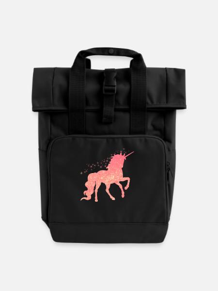Das rote glitzer Einhorn - Rolltop Rucksack mit zwei Griffen - Schwarz