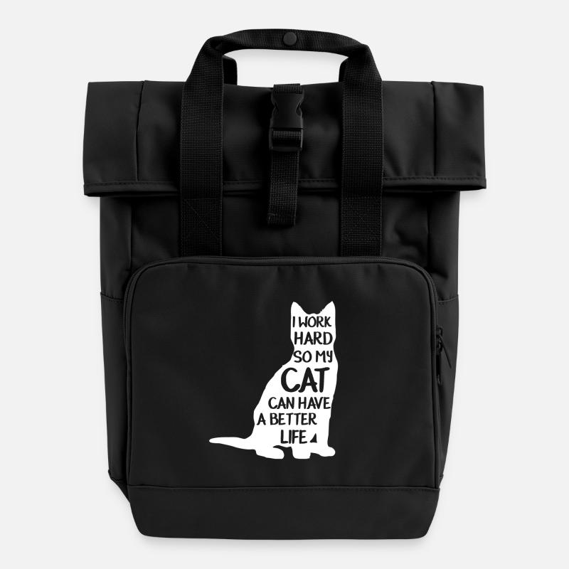 chat avec exigeant - Sac à dos Roll Top à deux anses - noir