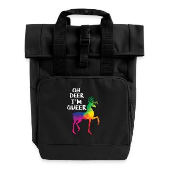 Oh Deer I m Queer Gay Lesbian LBGT Pride rainbow - Roll Top Backpack with Two Handles - black - Front