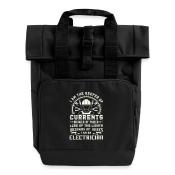 Keeper of Currents Bringer of Power Electrician - Roll Top Backpack with Two Handles - black - Front