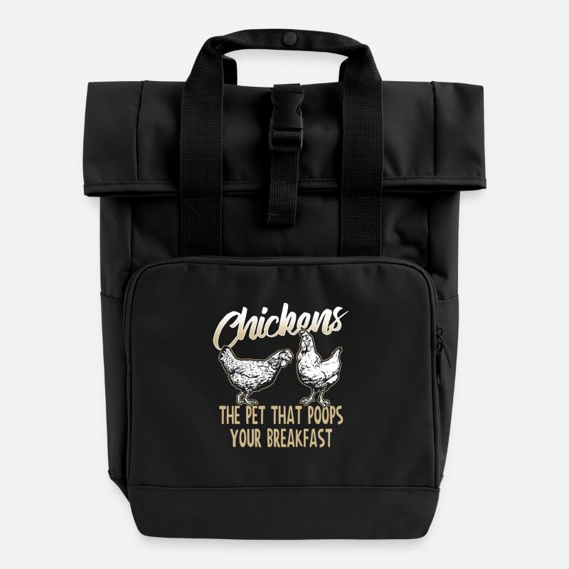 Chickens Poop Your Breakfast Tee Shirt Gift - Roll Top Backpack with Two Handles - black
