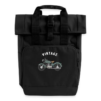 vintage bike motorcycle café racer motorcycle sport - Roll Top Backpack with Two Handles - black - Front