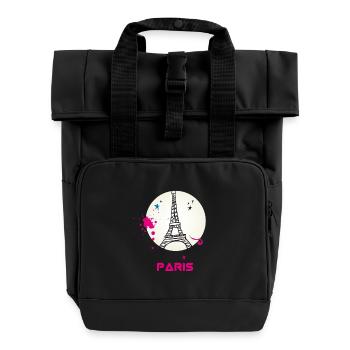 paris eiffel tower scribble love fasion trip tourist - Roll Top Backpack with Two Handles - black - Front