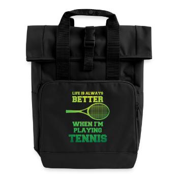Tennis - Vie - Raquettes de tennis - cadeau - Sac à dos Roll Top à deux anses - noir - Devant