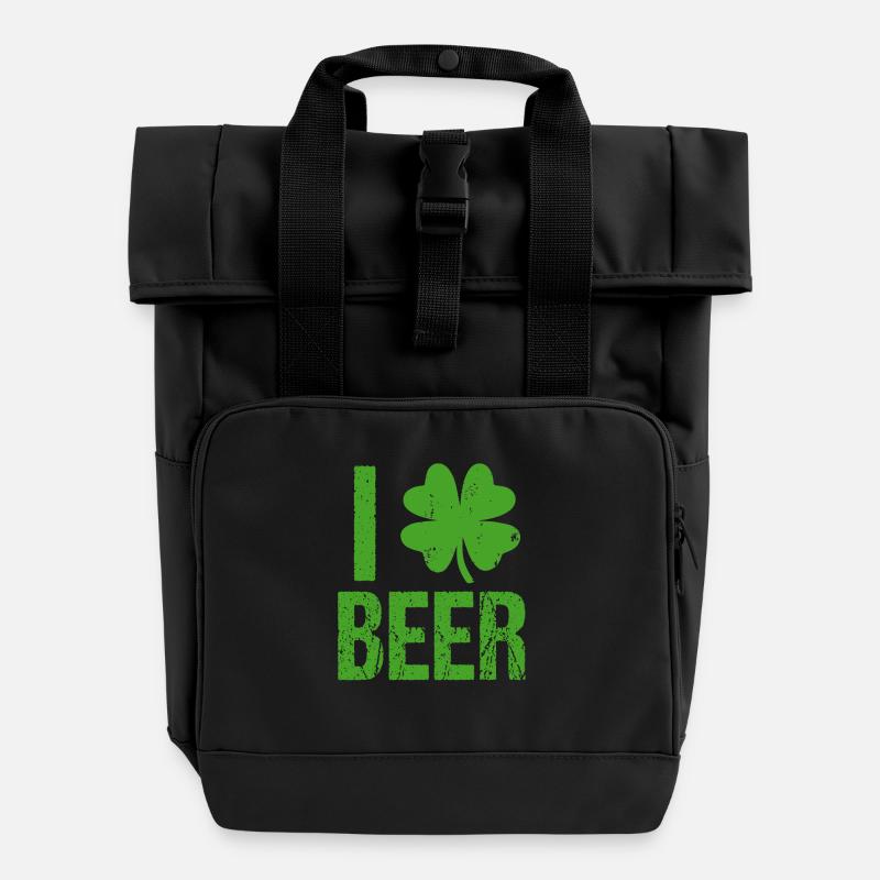 I Clover Beer - Chemise - Cadeau de la Saint-Patrick - Sac à dos Roll Top à deux anses - noir