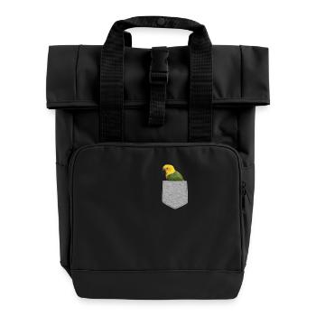 Fake Pocket Parakeet T-Shirt - Funny Bird - Roll Top Backpack with Two Handles - black - Front