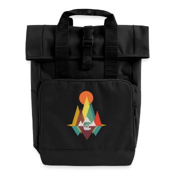Geometric Mountains - Bear Gift - Roll Top Backpack with Two Handles - black - Front