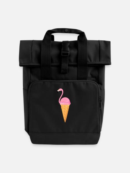 Flamingo Ice Cream - Rolltop Rucksack mit zwei Griffen - Schwarz