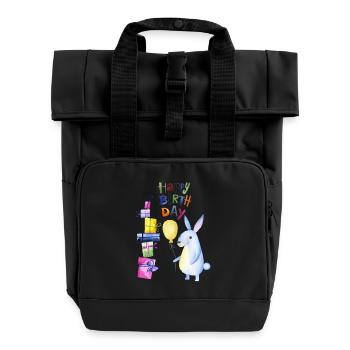 Happy Birthday kleiner Hase - Rolltop Rucksack mit zwei Griffen - Schwarz - Vorne