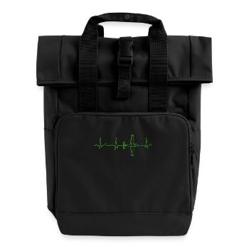 Flugzeug EKG Herzschlag - Rolltop Rucksack mit zwei Griffen - Schwarz - Vorne