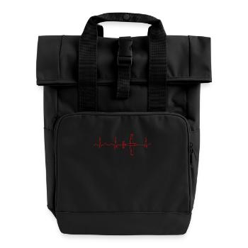 Flugzeug EKG Herzschlag - Rolltop Rucksack mit zwei Griffen - Schwarz - Vorne