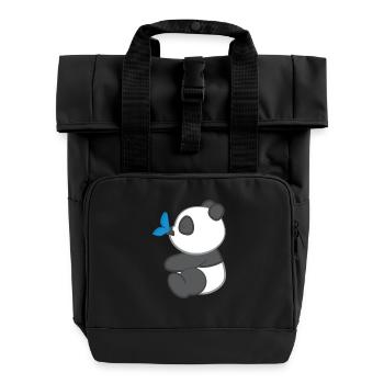 Panda - Panda T-Shirt - Panda Motif - Butterfly - Roll Top Backpack with Two Handles - black - Front