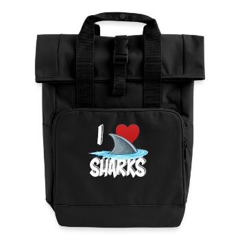 J'aime les requins semaine mignonne de nouveauté de l'idée de cadeau de requin pour Shark Lovers Graphic Shark Fin - Sac à dos Roll Top à deux anses - noir - Devant