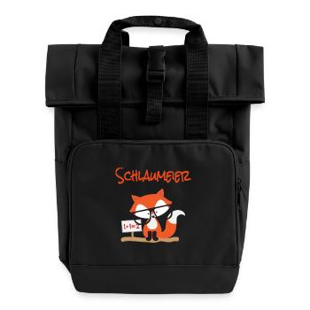 Children's motif: Schlaumeier Fuchs - Roll Top Backpack with Two Handles - black - Front