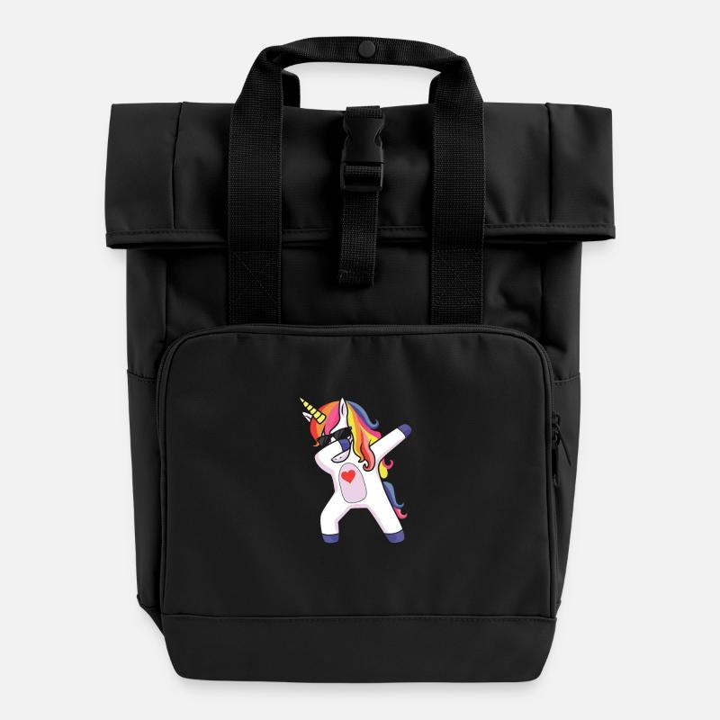 Dabbing Einhorn Sonnenbrille & Herz - Rolltop Rucksack mit zwei Griffen - Schwarz