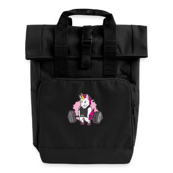 Starkes Einhorn - Rolltop Rucksack mit zwei Griffen - Schwarz - Vorne