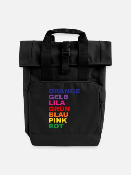 Regenbogen T-Shirt - Rolltop Rucksack mit zwei Griffen - Schwarz