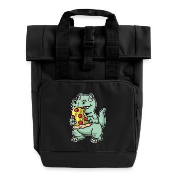 Kawaii Dino Pizza Fantasy Enfants Manger Bande dessinée - Sac à dos Roll Top à deux anses - noir - Devant