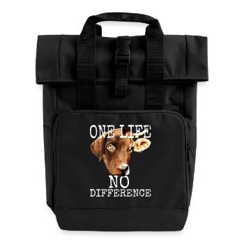 One Life No Difference Vegan Vegetarier Tierschutz - Rolltop Rucksack mit zwei Griffen - Schwarz - Vorne