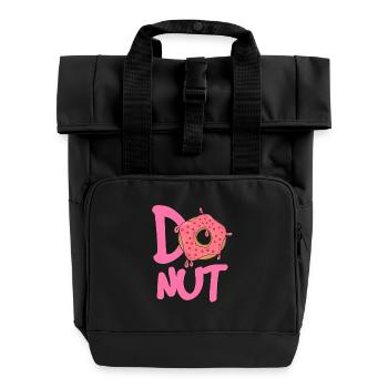 Donut Logo Pink Glanz - Rolltop Rucksack mit zwei Griffen - Schwarz - Vorne