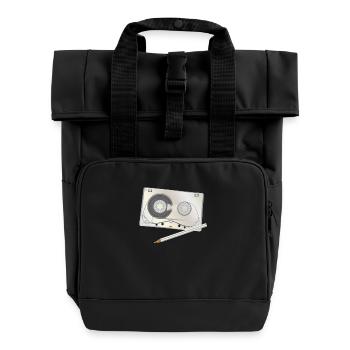 Cassette Tape Pencil Mixtape - Roll Top Backpack with Two Handles - black - Front