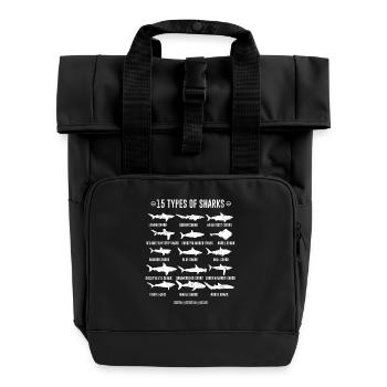 Sharks - 15 types of sharks - Roll Top Backpack with Two Handles - black - Front