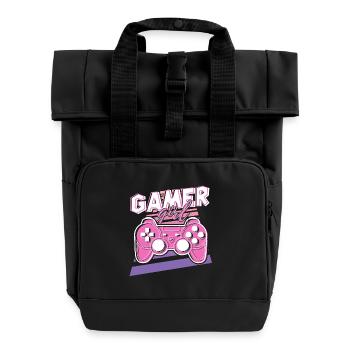 Gamer Girl Pink Retro Controller - Roll Top Backpack with Two Handles - black - Front