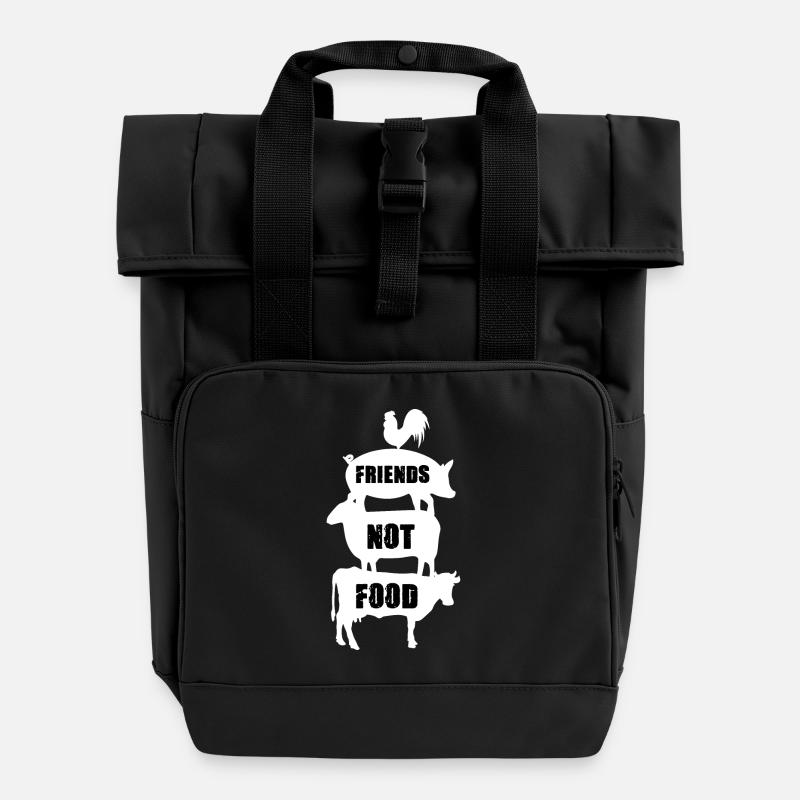 Animal friends not food - Roll Top Backpack with Two Handles - black