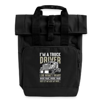 Lustiger Truckfahrer-Spruch - Rolltop Rucksack mit zwei Griffen - Schwarz - Vorne