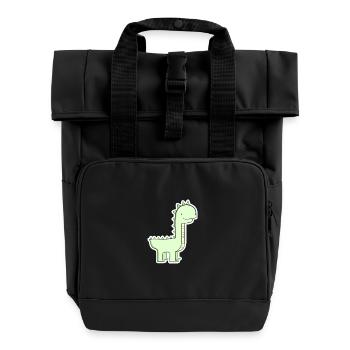 Pastel Green Dino Cartoon - Roll Top Backpack with Two Handles - black - Front