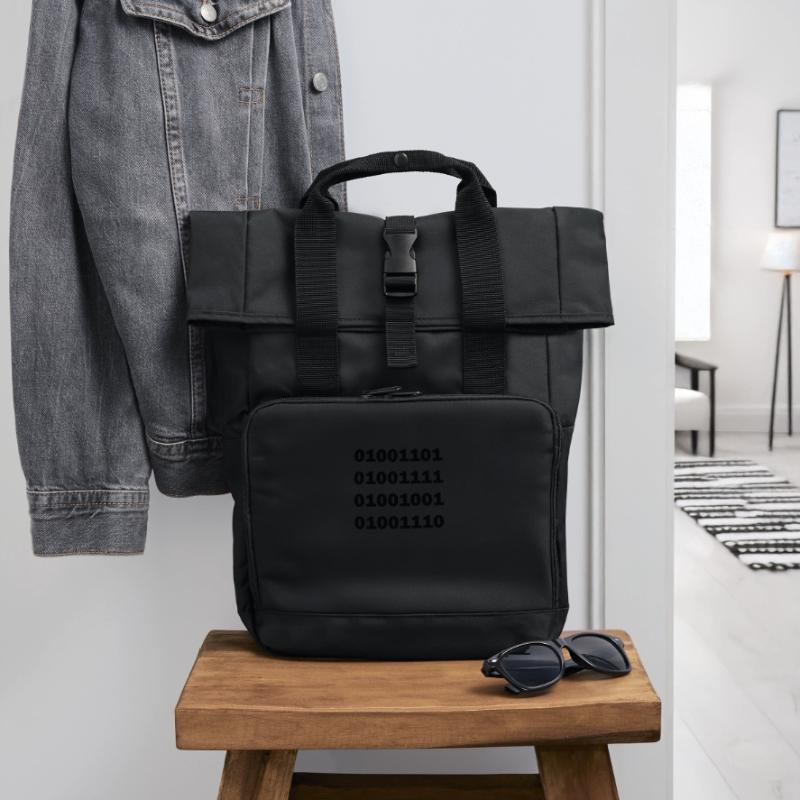 Binary code MOIN Roll Top Backpack with Two Handles