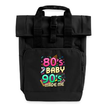 80s 90s Music Party Birthday - Roll Top Backpack with Two Handles - black - Front