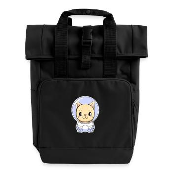Katze als Astronaut im Weltraumhelm - Rolltop Rucksack mit zwei Griffen - Schwarz - Vorne