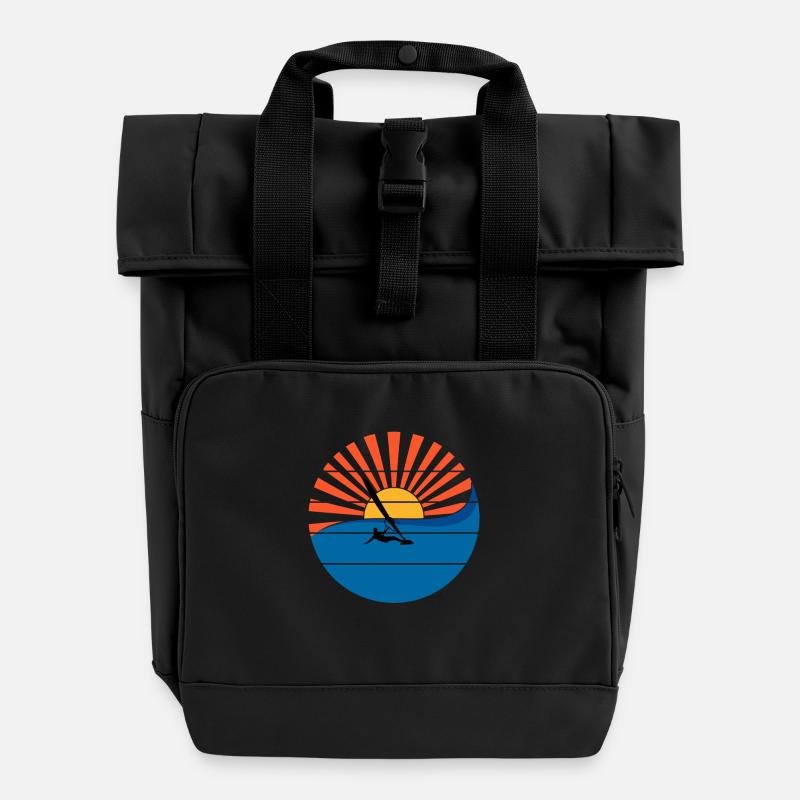 Windsurfer Sunset Windsurfing Windsurfen Geschenk - Rolltop Rucksack mit zwei Griffen - Schwarz