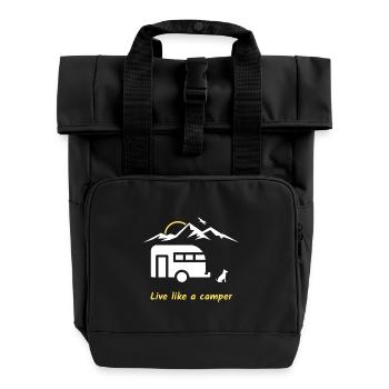 Vivez comme un campeur, un chien, des montagnes, un oiseau, une caravane - Sac à dos Roll Top à deux anses - noir - Devant