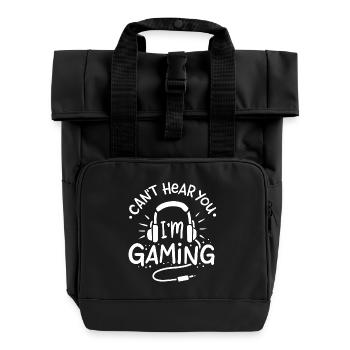 Gaming Headset Gamer - Rolltop Rucksack mit zwei Griffen - Schwarz - Vorne