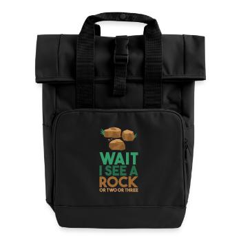 Wait I See A Rock - Roll Top Backpack with Two Handles - black - Front