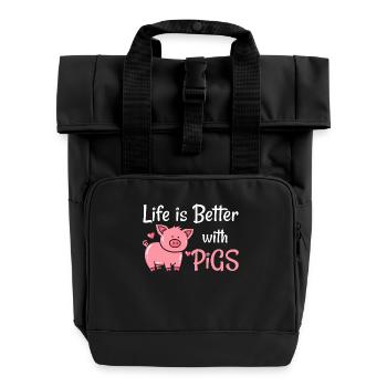 Schwein Ferkel - Rolltop Rucksack mit zwei Griffen - Schwarz - Vorne