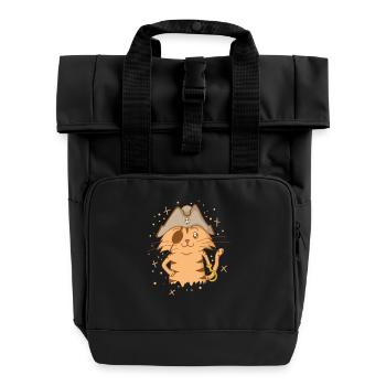 Piraten Katze mit Piratenhut Augenklappe Haken - Rolltop Rucksack mit zwei Griffen - Schwarz - Vorne