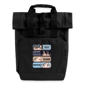 Eat Sleep Anime Repeat - Roll Top Backpack with Two Handles - black - Front