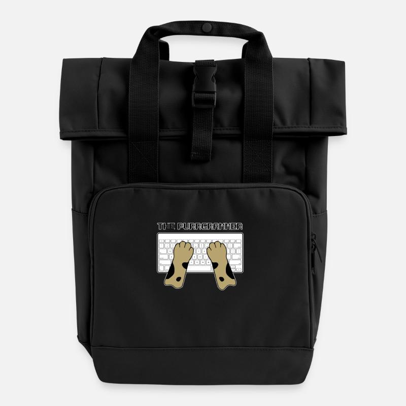Siamese cat kitten programmer nerd gift - Roll Top Backpack with Two Handles - black